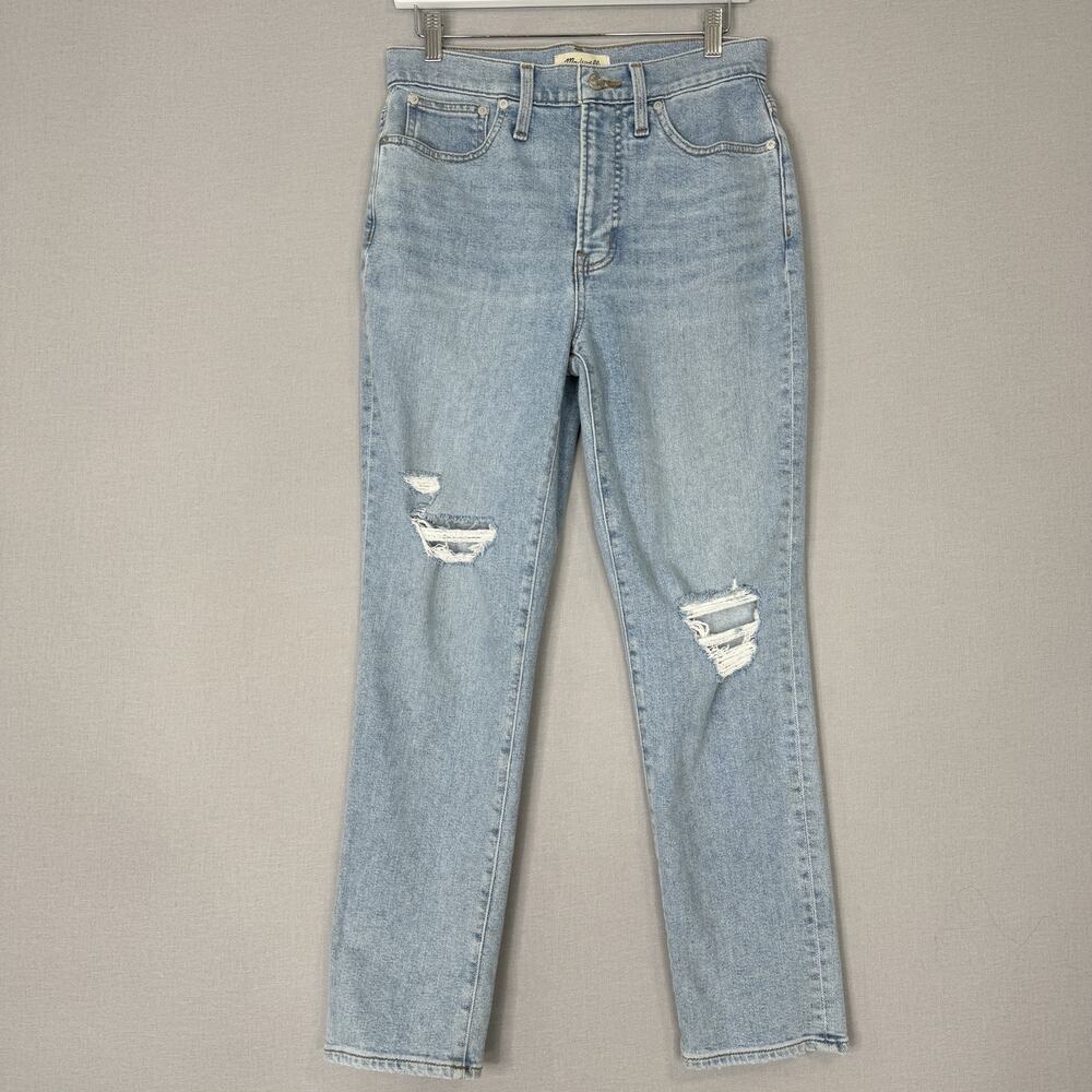 Madewell Womens Jeans 27 Blue The Perfect Vintage Straight Distressed Knee Denim